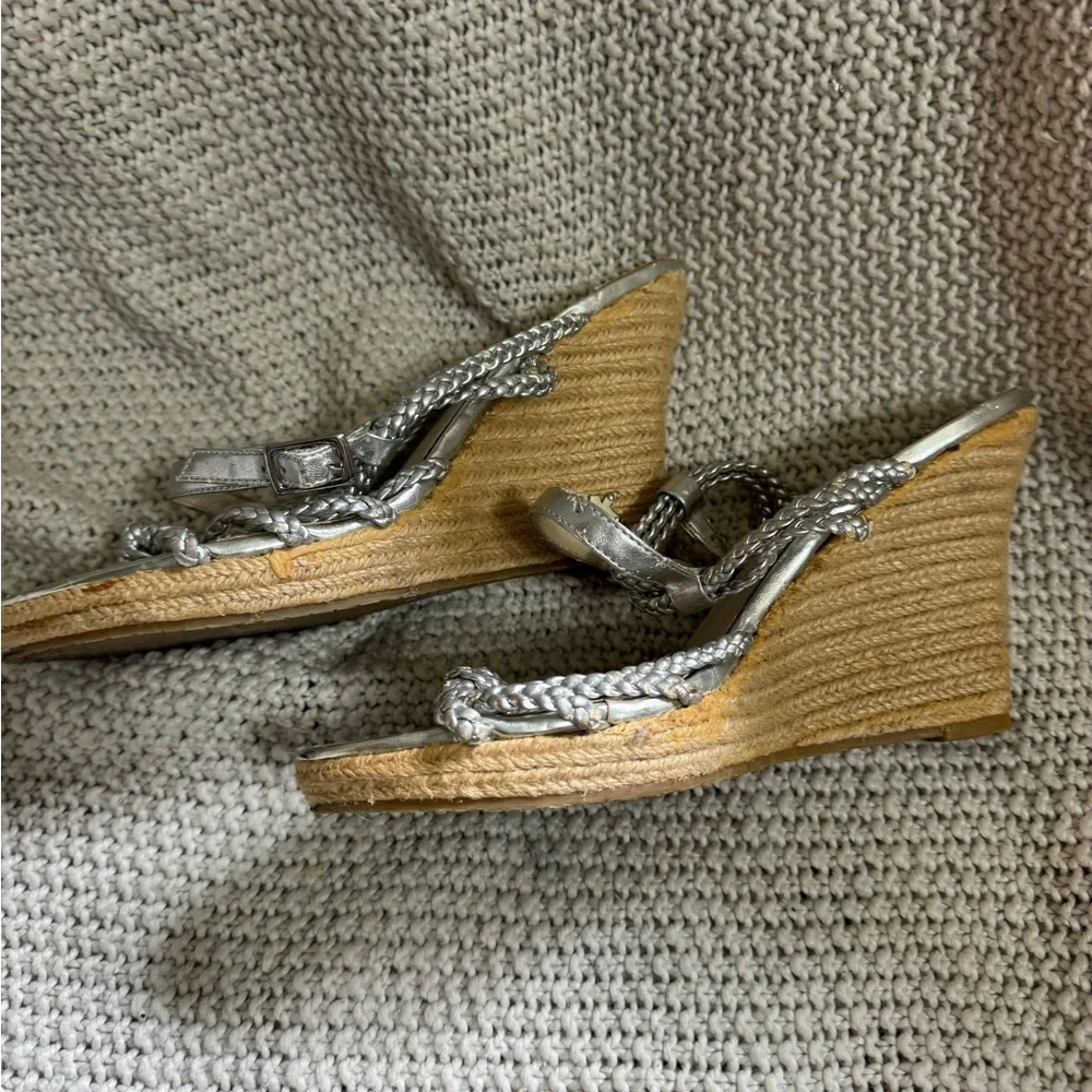 Michael Kors Women's Palm Beach Sandal Size 8‎ Wedge Heel Espadrille Silver